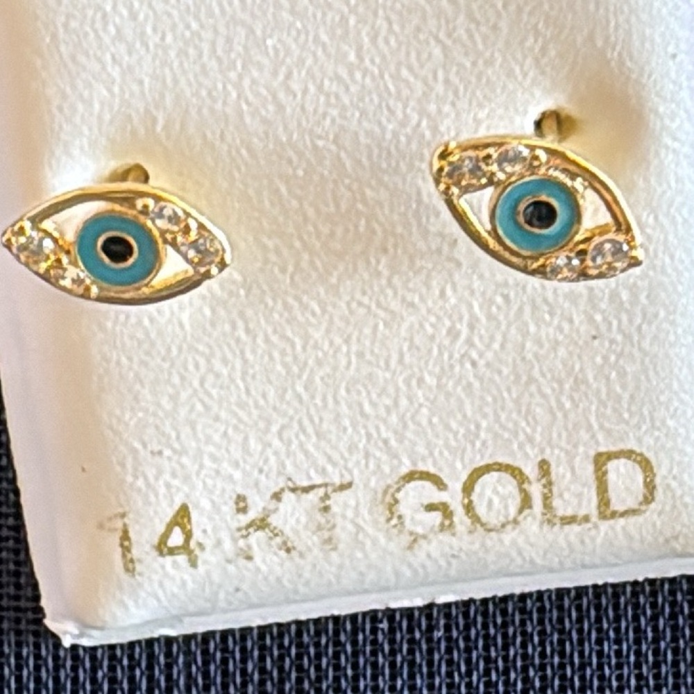 14k real gold new Gold Evil Eye Stud Earrings #52